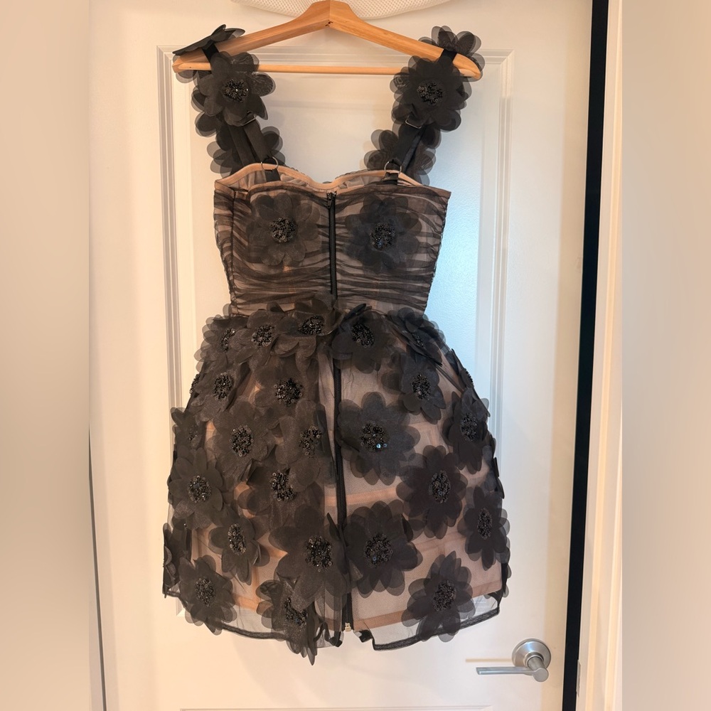 NWOT BRONX AND BANCO ROSALIE SHORT BLACK FLORAL DRESS, formal mini dress - Picture 13 of 16